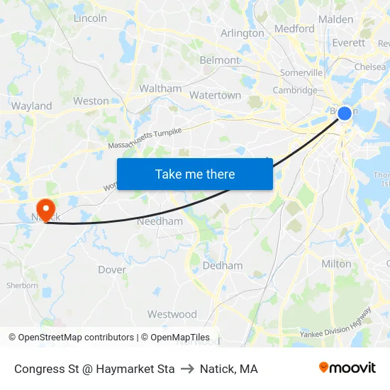 Congress St @ Haymarket Sta to Natick, MA map
