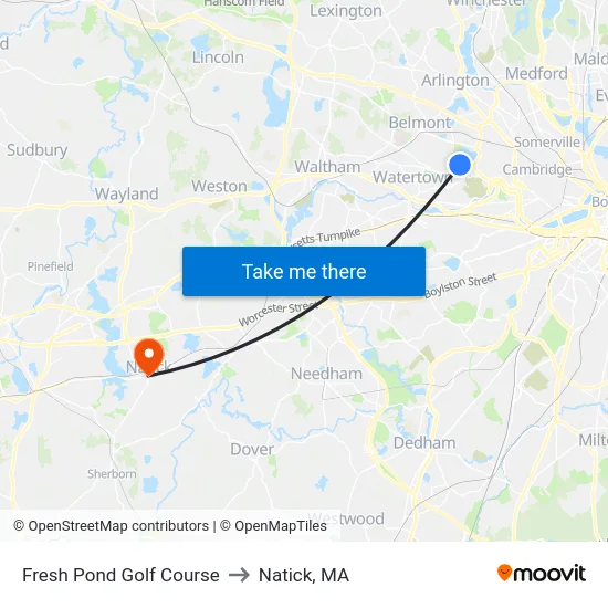 Fresh Pond Golf Course to Natick, MA map