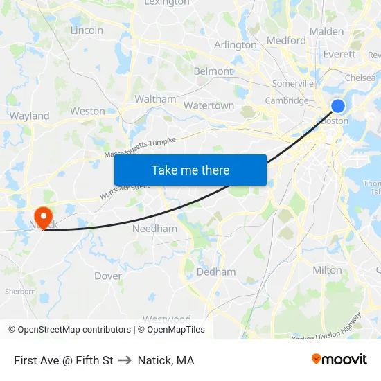 First Ave @ Fifth St to Natick, MA map