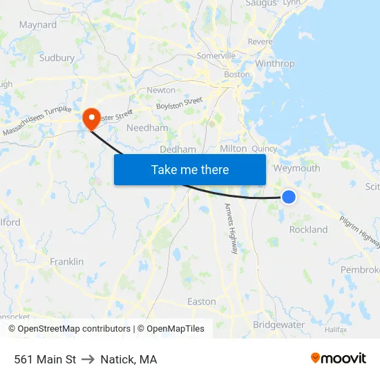 561 Main St to Natick, MA map