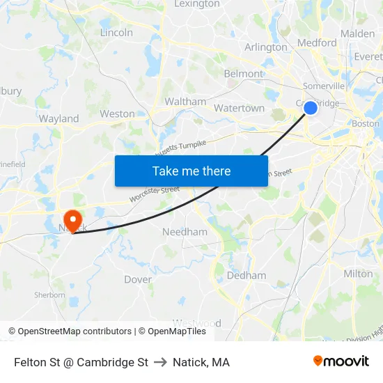 Felton St @ Cambridge St to Natick, MA map