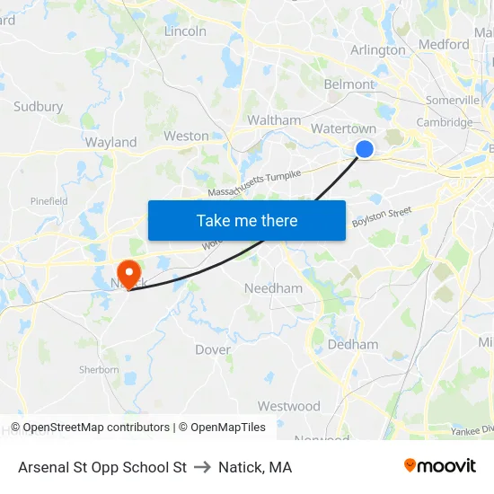 Arsenal St Opp School St to Natick, MA map