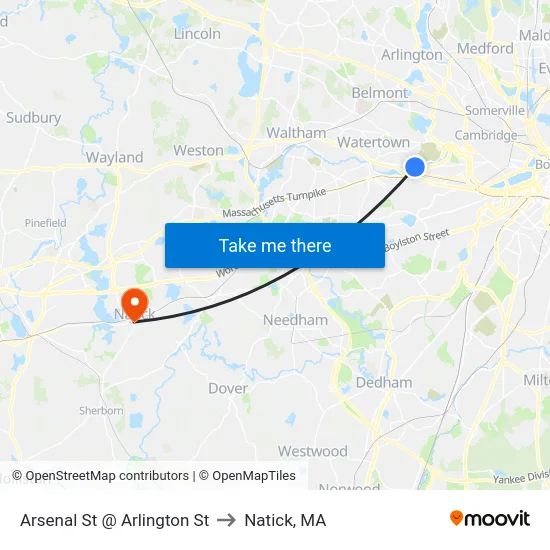 Arsenal St @ Arlington St to Natick, MA map