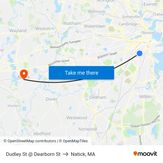 Dudley St @ Dearborn St to Natick, MA map