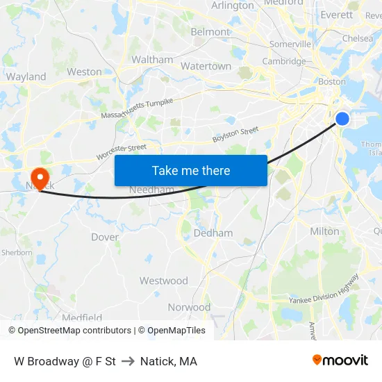 W Broadway @ F St to Natick, MA map