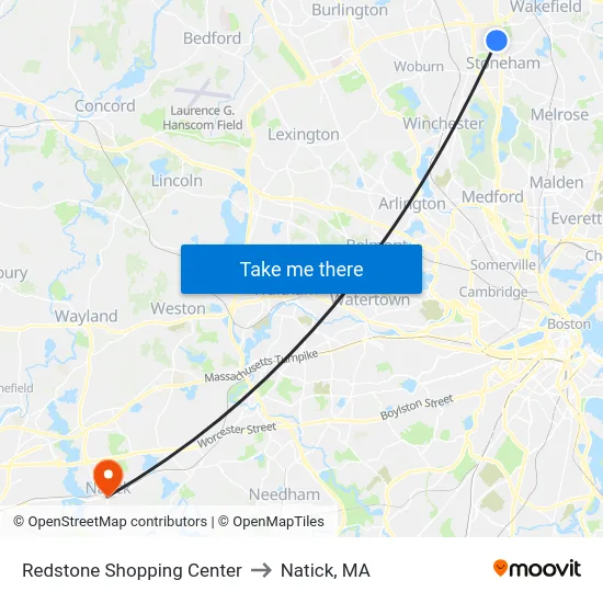 Redstone Shopping Center to Natick, MA map