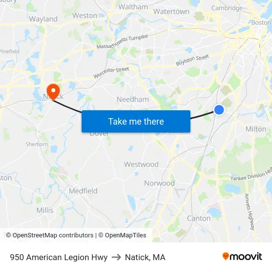 950 American Legion Hwy to Natick, MA map