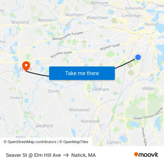 Seaver St @ Elm Hill Ave to Natick, MA map