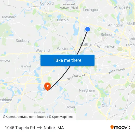1045 Trapelo Rd to Natick, MA map
