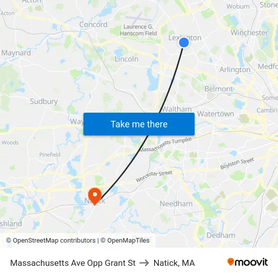 Massachusetts Ave Opp Grant St to Natick, MA map