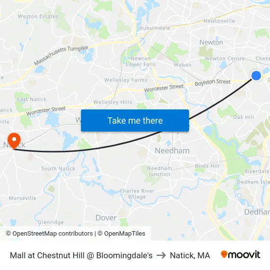 Mall at Chestnut Hill @ Bloomingdale's to Natick, MA map