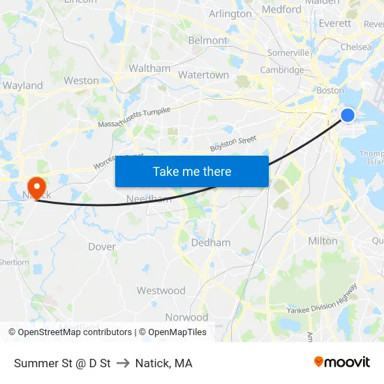 Summer St @ D St to Natick, MA map