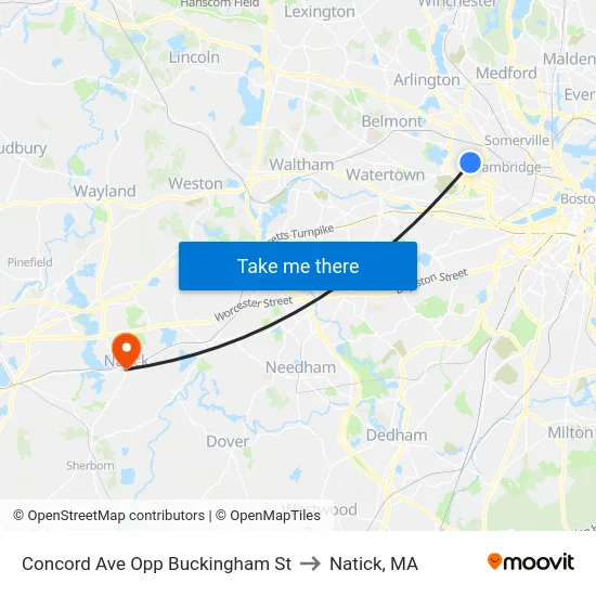 Concord Ave Opp Buckingham St to Natick, MA map
