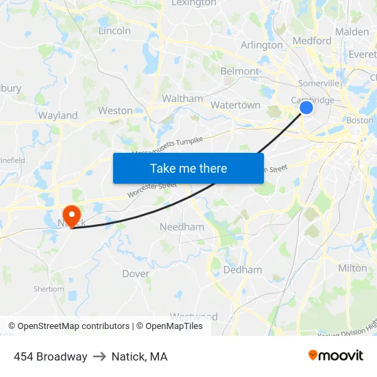 454 Broadway to Natick, MA map