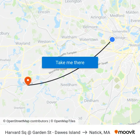 Harvard Sq @ Garden St - Dawes Island to Natick, MA map