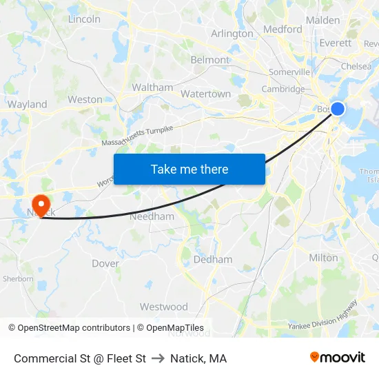 Commercial St @ Fleet St to Natick, MA map