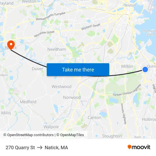 270 Quarry St to Natick, MA map