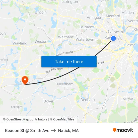 Beacon St @ Smith Ave to Natick, MA map
