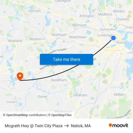Mcgrath Hwy @ Twin City Plaza to Natick, MA map