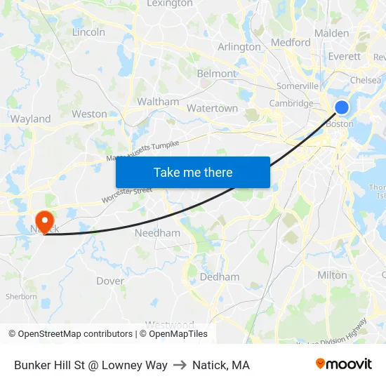Bunker Hill St @ Lowney Way to Natick, MA map