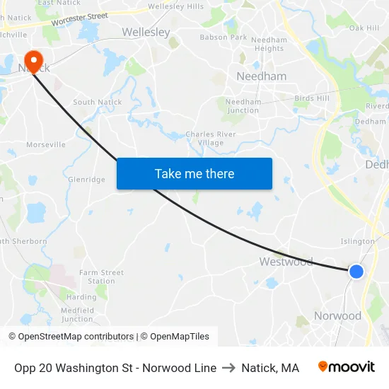 Opp 20 Washington St - Norwood Line to Natick, MA map
