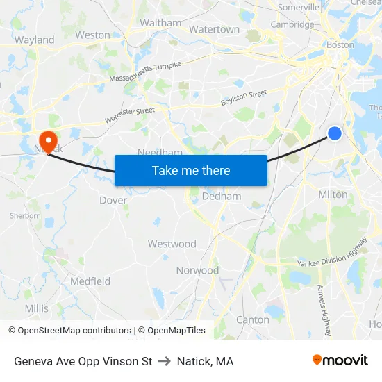 Geneva Ave Opp Vinson St to Natick, MA map