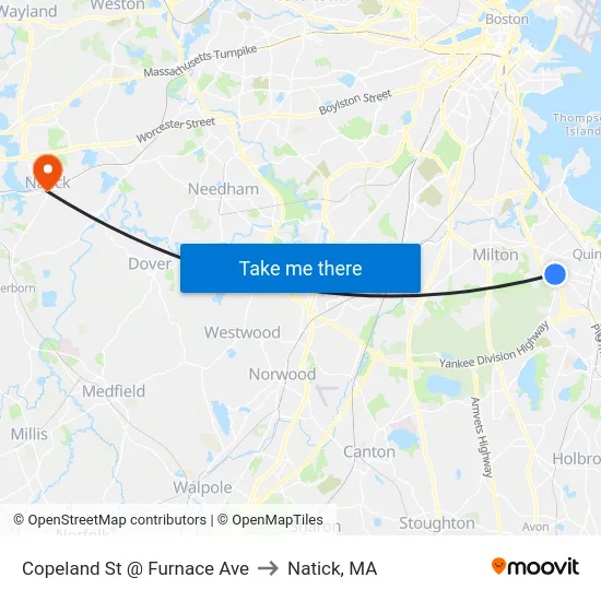Copeland St @ Furnace Ave to Natick, MA map