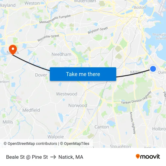 Beale St @ Pine St to Natick, MA map
