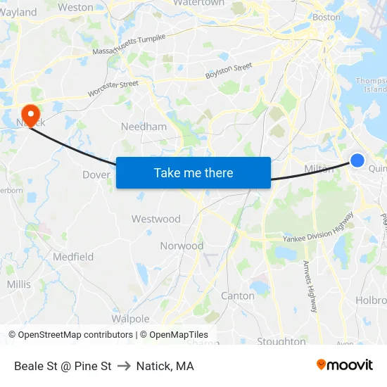Beale St @ Pine St to Natick, MA map