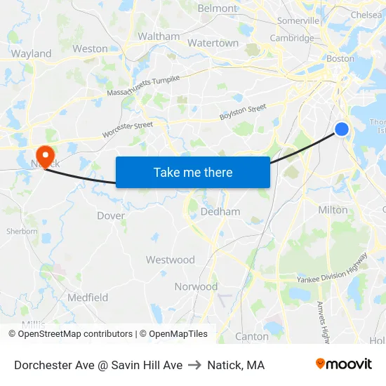 Dorchester Ave @ Savin Hill Ave to Natick, MA map