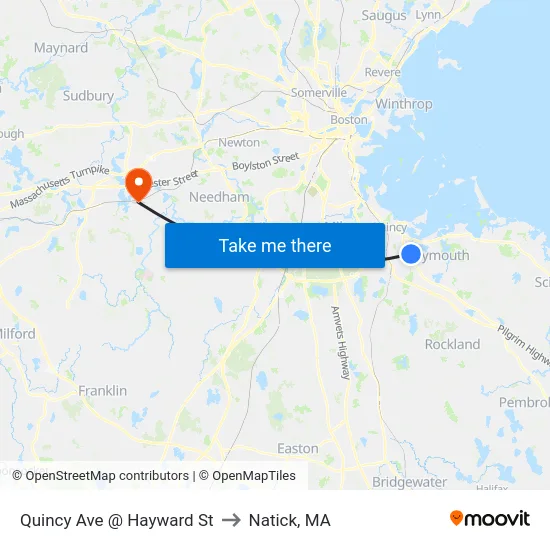 Quincy Ave @ Hayward St to Natick, MA map