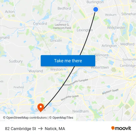 82 Cambridge St to Natick, MA map