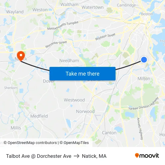 Talbot Ave @ Dorchester Ave to Natick, MA map