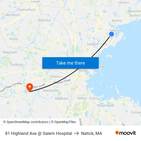 81 Highland Ave @ Salem Hospital to Natick, MA map
