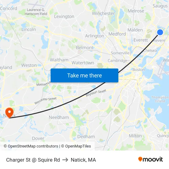 Charger St @ Squire Rd to Natick, MA map