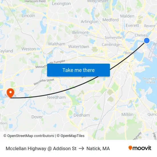Mcclellan Highway @ Addison St to Natick, MA map