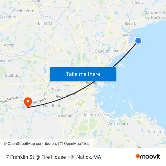 7 Franklin St @ Fire House to Natick, MA map