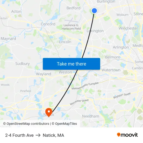 2-4 Fourth Ave to Natick, MA map