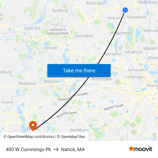 400 W Cummings Pk to Natick, MA map