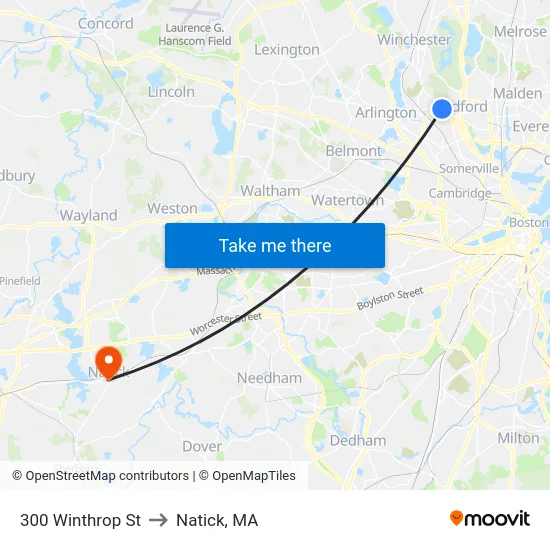300 Winthrop St to Natick, MA map