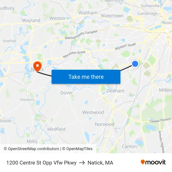 1200 Centre St Opp Vfw Pkwy to Natick, MA map