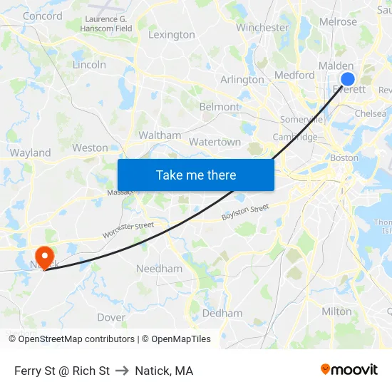 Ferry St @ Rich St to Natick, MA map