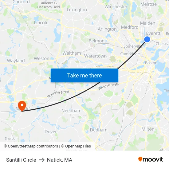Santilli Circle to Natick, MA map