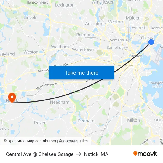 Central Ave @ Chelsea Garage to Natick, MA map