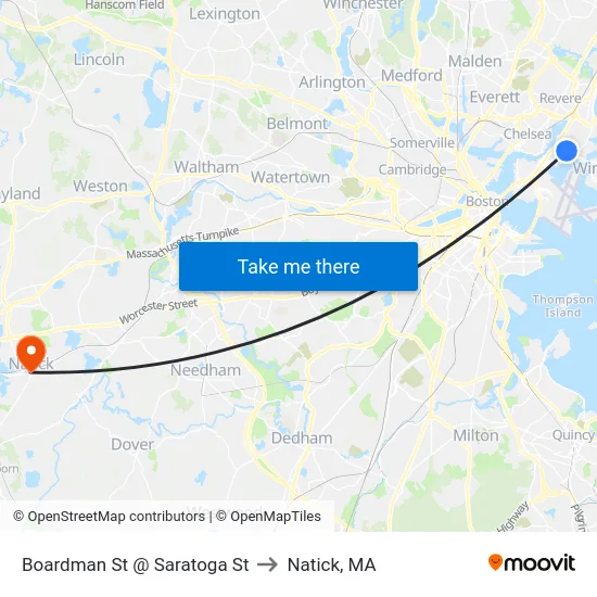 Boardman St @ Saratoga St to Natick, MA map