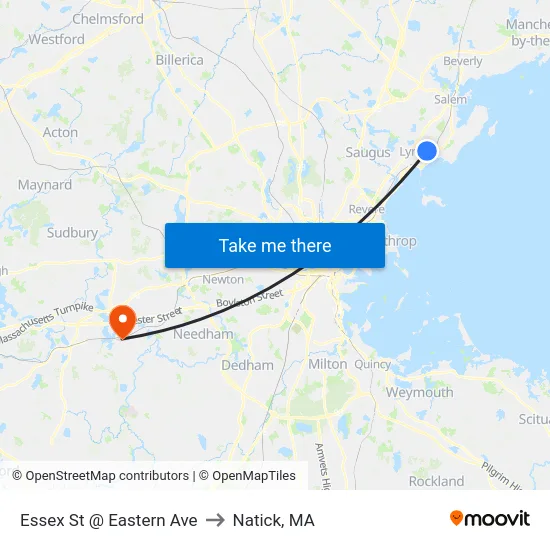 Essex St @ Eastern Ave to Natick, MA map