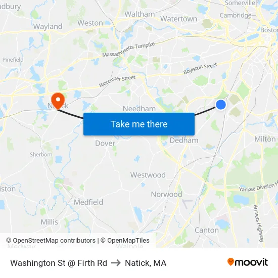 Washington St @ Firth Rd to Natick, MA map
