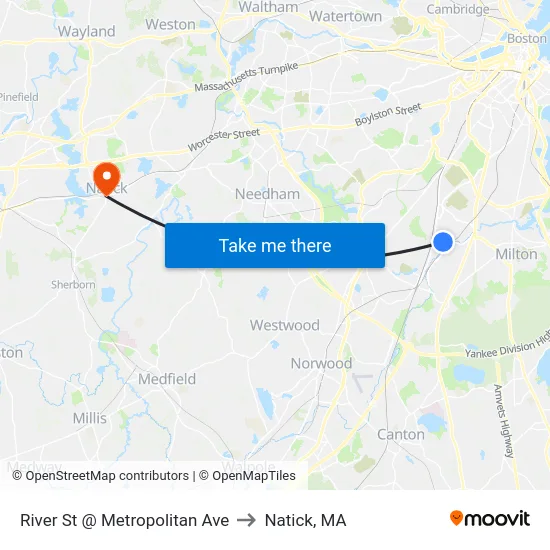 River St @ Metropolitan Ave to Natick, MA map