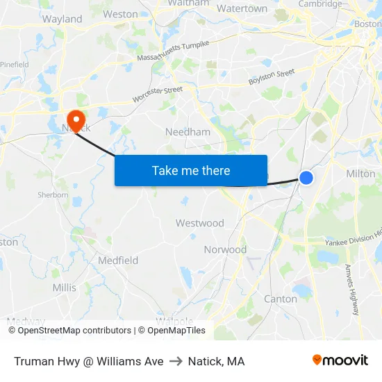 Truman Hwy @ Williams Ave to Natick, MA map