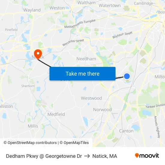 Dedham Pkwy @ Georgetowne Dr to Natick, MA map